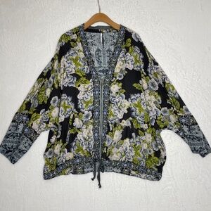 Free People Wildflower Womens Cinched Kimono Blouse Zip Jacket Size M/L